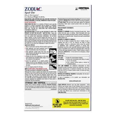Show full view: Zodiac Flea & Tick Spot Treatment for Dogs, 31-60 lbs, 4 Doses (4-mos. supply) slide 2 of 4