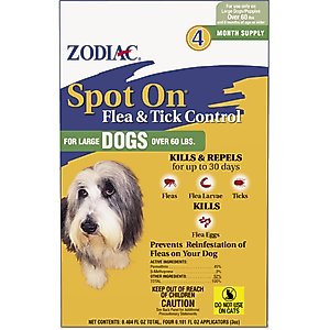 Zodiac Flea & Tick Spot Treatment for Dogs, over 60 lbs, 4 Doses (4-mos. supply)