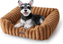 ZOMISIA Washable Indoor Rectangle Orthopedic Beds for Small Dogs & Cats with Fluffy Removable Cover, Small: 20 x 19 x 7-in, Brown