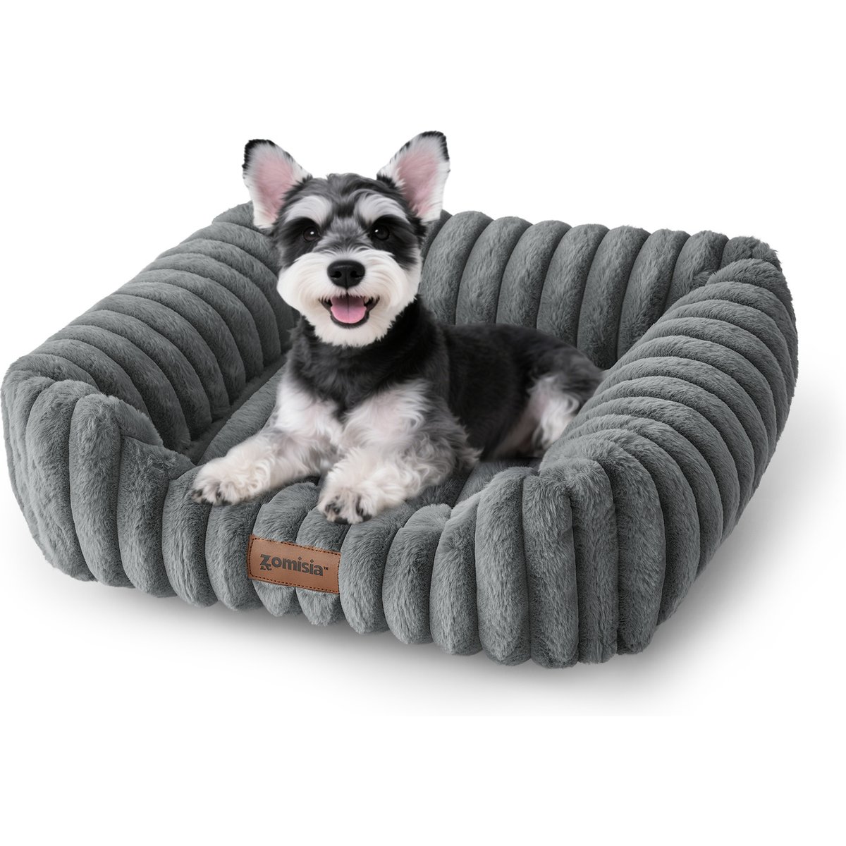 ZOMISIA Washable Indoor Rectangle Orthopedic Beds for Small Dogs & Cats with Fluffy Removable Cover, Small: 20 x 19 x 7-in, Grey