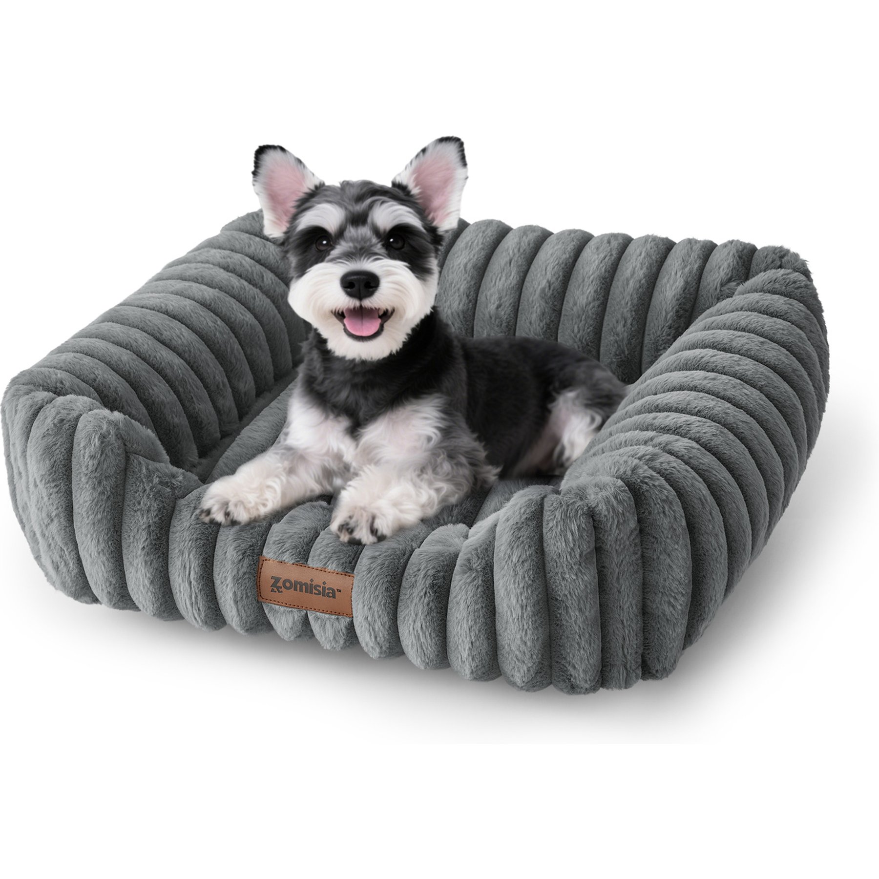 ZOMISIA Washable Indoor Rectangle Orthopedic Beds for Small Dogs & Cats with Fluffy Removable Cover, Small: 20 x 19 x 7-in, Grey