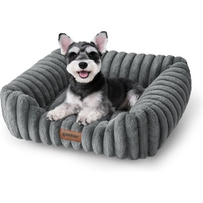 ZOMISIA ZOMISIA Washable Indoor Rectangle Orthopedic Beds for Small Dogs & Cats with Fluffy Removable Cover, Small: 20 x 19 x 7-in, Grey