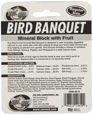Show full view: Zoo Med Bird Banquet Fruit Formula Mineral Block Beak Conditioner, 1-block slide 2 of 6