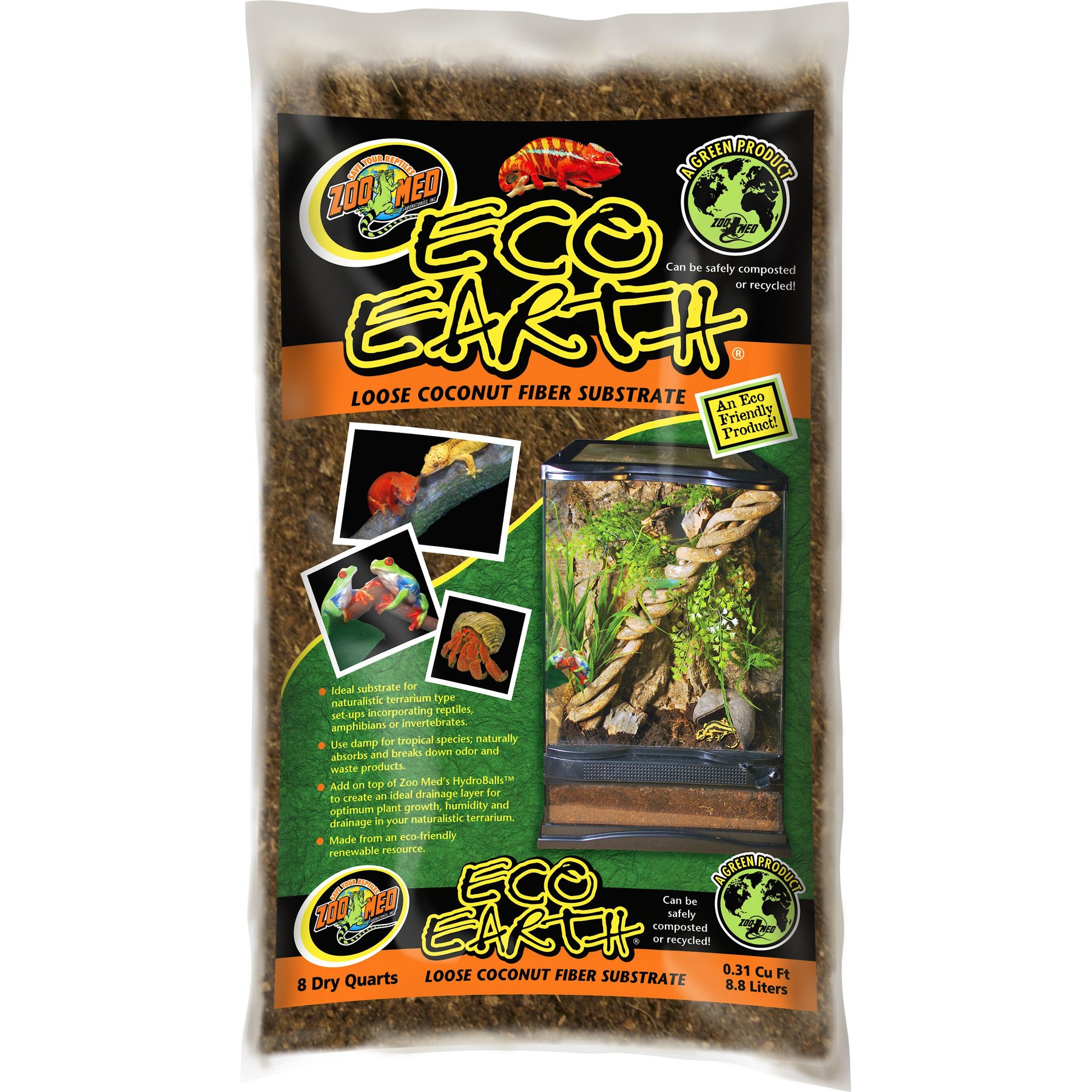 Zoo Med Eco Earth Loose Coconut Fiber Reptile Substrate, 8-qt bag