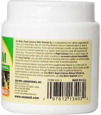 Show full view: Zoo Med Repti Calcium with D3 Reptile Supplement, 3-oz jar slide 2 of 10