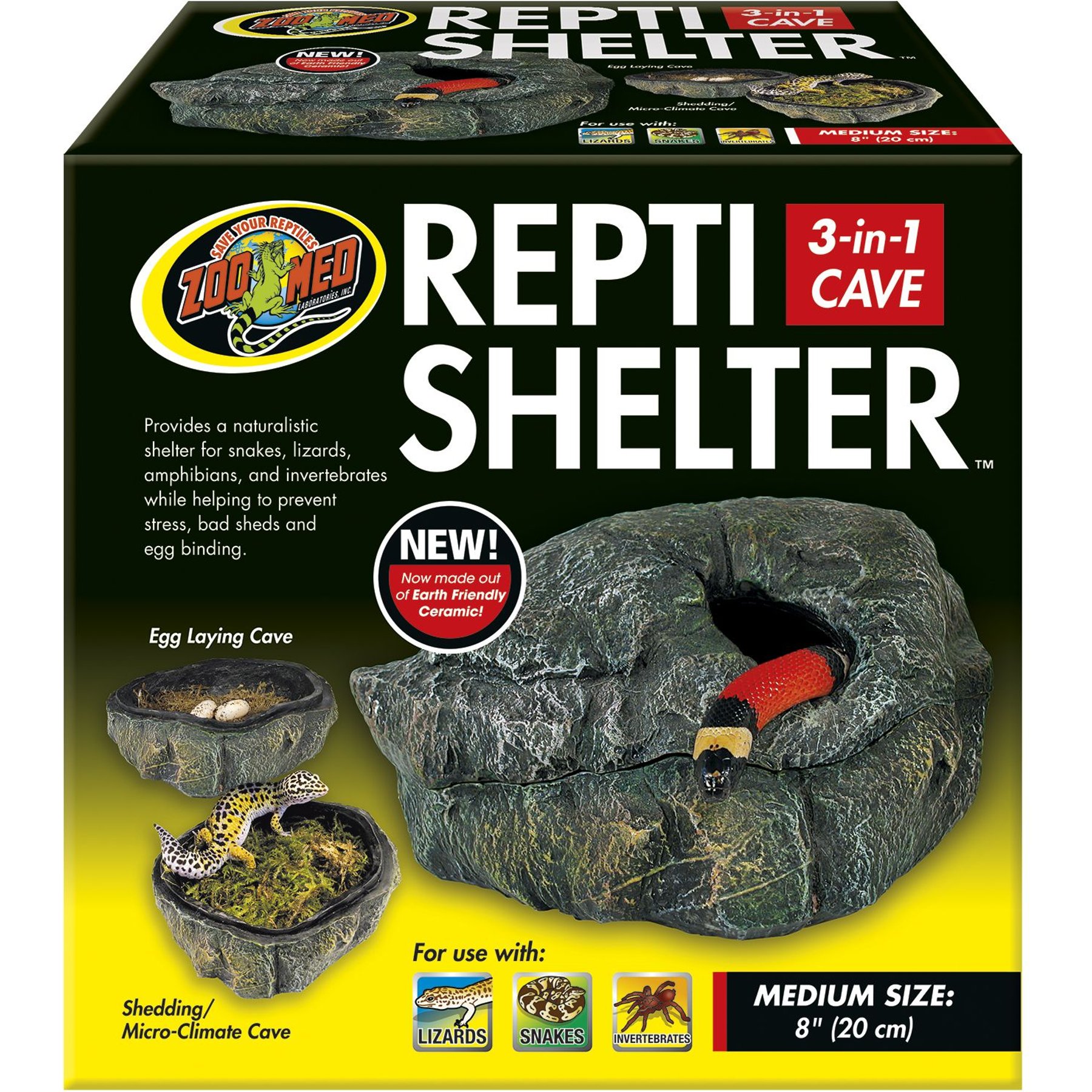 OMEM Reptile Hideout Cave - Small Animal Hideaway, Plastic Shelter For Snakes & Lizards (S-Black)