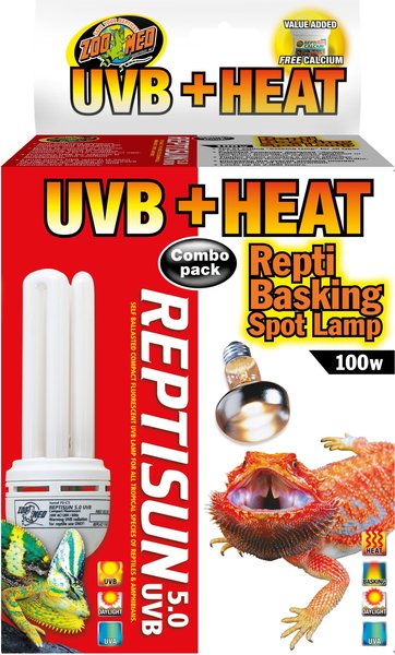 Zoo Med UVB + Heat Reptisun 5.0 26W UVB & Repti 100W Basking Spot Lamp Reptile Terrarium Combo Pack