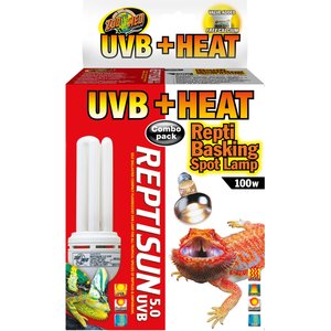 Zoo Med UVB + Heat Reptisun 5.0 26W UVB & Repti 100W Basking Spot Lamp Reptile Terrarium Combo Pack
