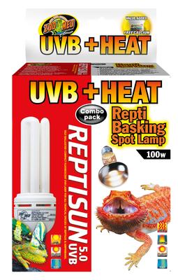 Show full view: Zoo Med UVB + Heat Reptisun 5.0 26W UVB & Repti 100W Basking Spot Lamp Reptile Terrarium Combo Pack slide 1 of 9