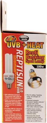 Show full view: Zoo Med UVB + Heat Reptisun 5.0 26W UVB & Repti 100W Basking Spot Lamp Reptile Terrarium Combo Pack slide 5 of 9