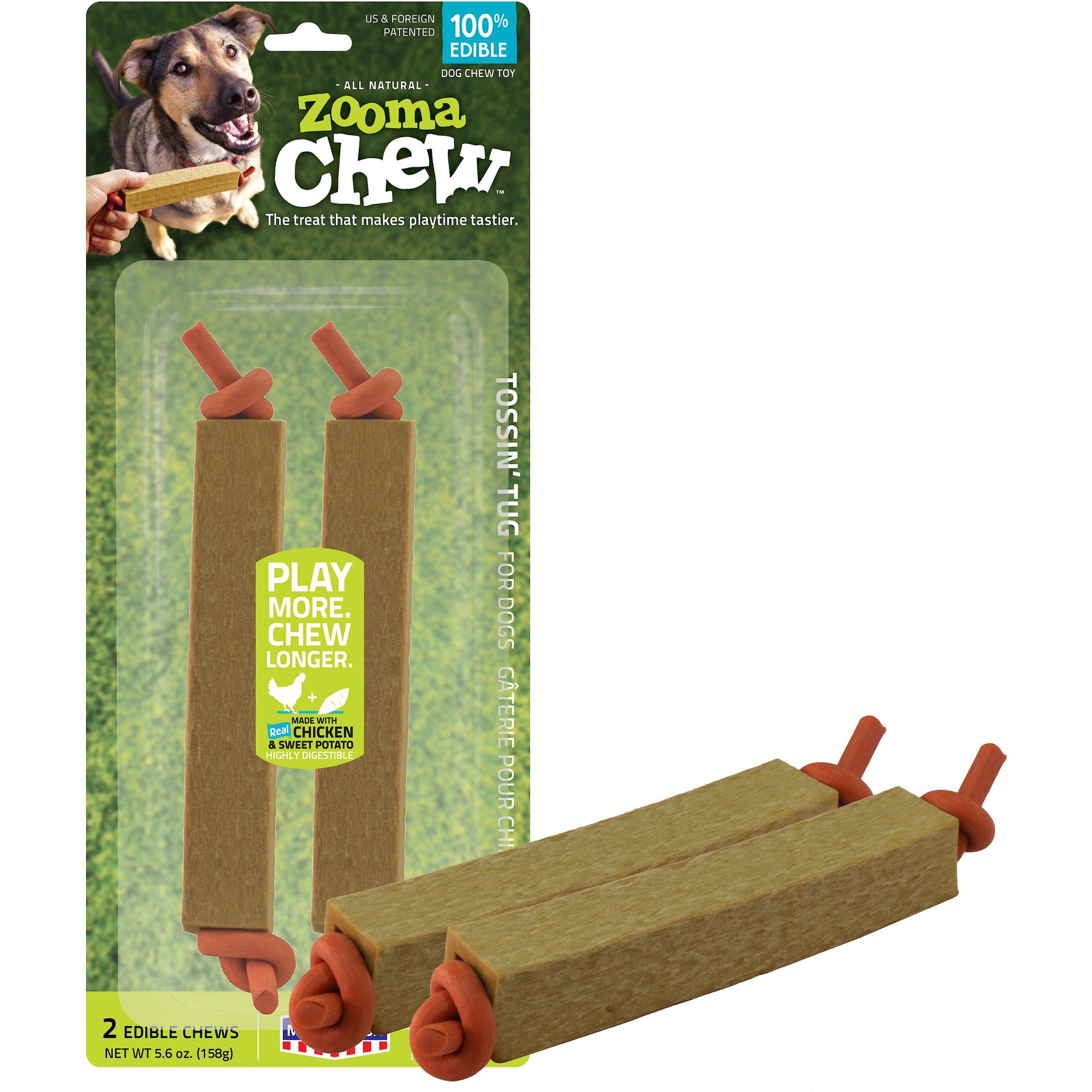 ZoomaChew Tossin' Tug Dog Treats, 2 count