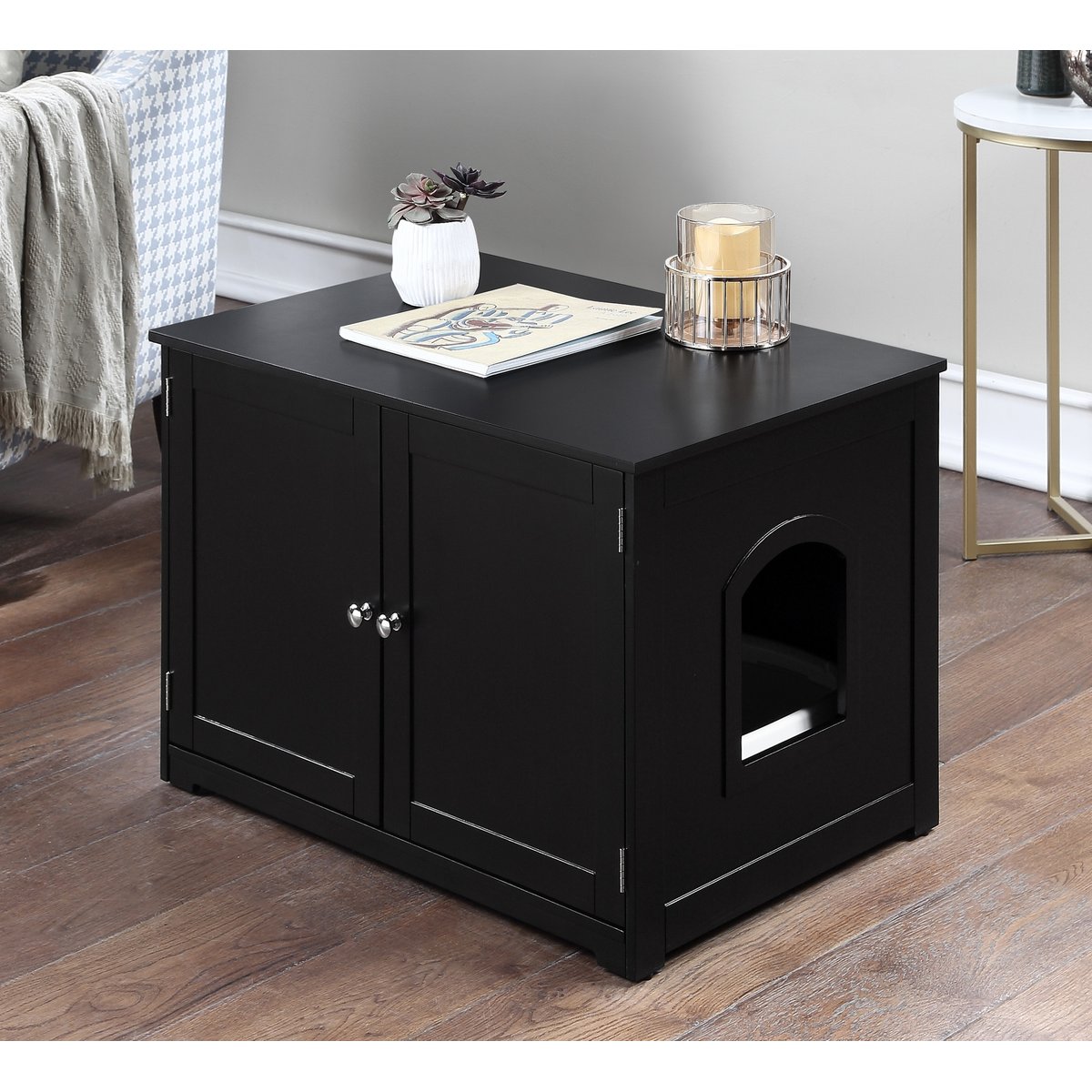 ZooVilla Kitty Litter Loo Bench Cat Litter Box Enclosure, Black