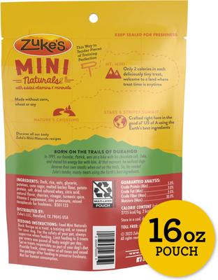 Show full view: Zuke's Mini Naturals Duck Recipe Training Dog Treats, 16oz pouch slide 3 of 13