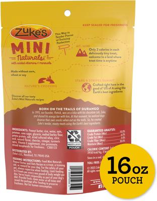 Show full view: Zuke's Mini Naturals Peanut Butter & Oats Recipe Adult Soft & Tender Training Dog Treats, 16-oz pouch slide 3 of 13