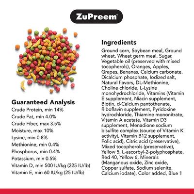 Show full view: ZuPreem AvianBreeder FruitBlend with Natural Fruit Flavors Bird Food, 2-lb bag slide 2 of 6