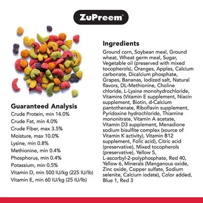 Show full view: ZuPreem AvianBreeder FruitBlend with Natural Fruit Flavors Parrot & Conure Food, 2-lb bag slide 2 of 7