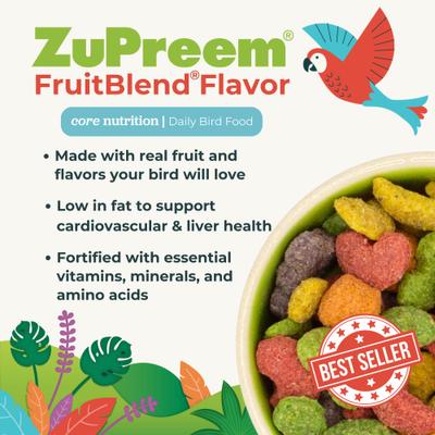 Show full view: ZuPreem FruitBlend Flavor with Natural Flavors Daily Parrot & Conure Bird Food, 17.5-lb bag slide 3 of 11