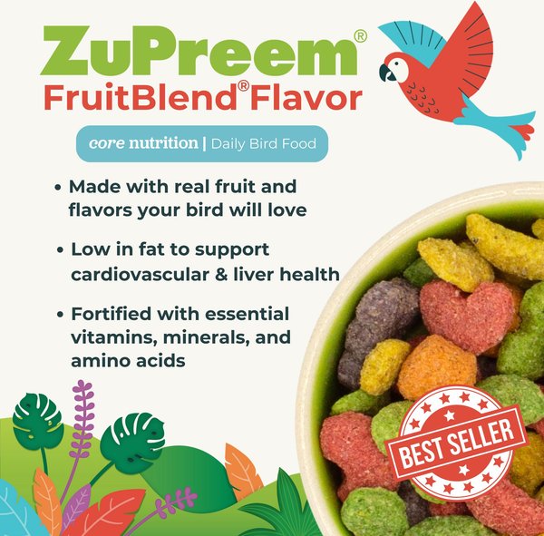 Show full view: ZuPreem FruitBlend Flavor with Natural Flavors Daily Parrot & Conure Bird Food, 35-lb bag slide 3 of 11