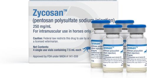 Show full view: Zycosan Injection for Horses, 250-mg/mL, 7.5 mL, 4 vials slide 1 of 1