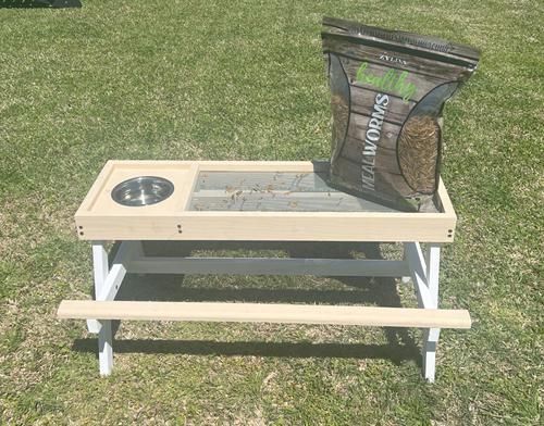Show full view: Zylina "Chick-nic" Picnic Table Chicken Feeder, Large, Tan slide 8 of 9