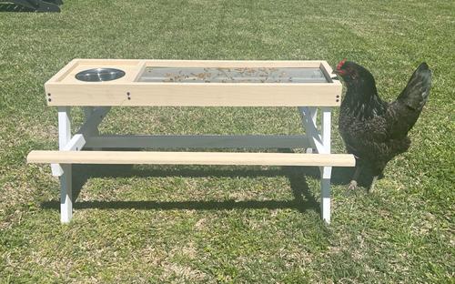 Show full view: Zylina "Chick-nic" Picnic Table Chicken Feeder, Large, Tan slide 3 of 9