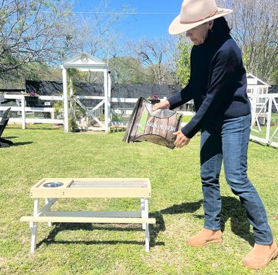 Show full view: Zylina "Chick-nic" Picnic Table Chicken Feeder, Large, Tan slide 7 of 9