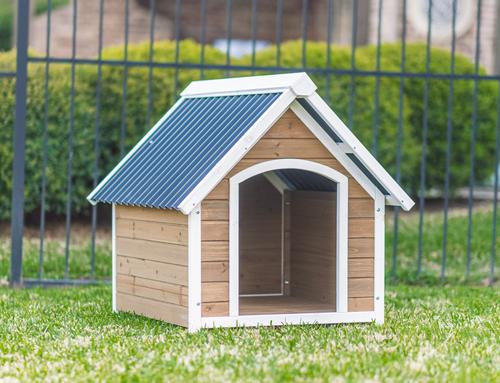 Show full view: Zylina Country Lodge PVC Roof Pine Wood Dog Outdoor Dog House, Brown, Medium slide 2 of 7