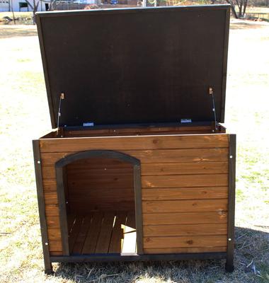 Show full view: Zylina Large Cabin Asphalt Roof Pine Wood Outdoor Dog House, Brown, Medium slide 4 of 9