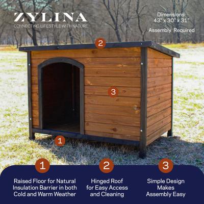 Show full view: Zylina Large Cabin Asphalt Roof Pine Wood Outdoor Dog House, Brown, Medium slide 2 of 9