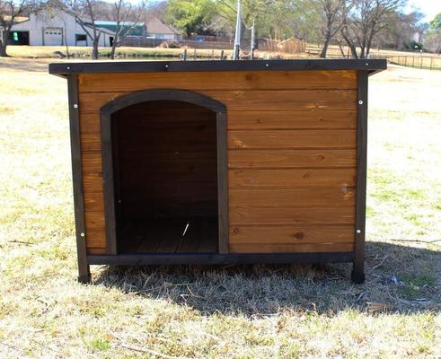Show full view: Zylina Large Cabin Asphalt Roof Pine Wood Outdoor Dog House, Brown, Medium slide 3 of 9