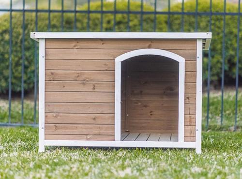 Show full view: Zylina Log Cabin PVC Roof Pine Wood Outdoor Dog House, Brown, Medium slide 3 of 9