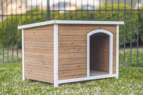Show full view: Zylina Log Cabin PVC Roof Pine Wood Outdoor Dog House, Brown, Medium slide 4 of 9