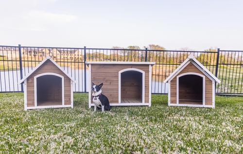 Show full view: Zylina Log Cabin PVC Roof Pine Wood Outdoor Dog House, Brown, Medium slide 9 of 9