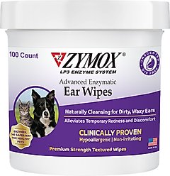 Zymox Advanced Enzymatic Dog & Cat Ear Wipes, 7.05-fl oz bottle, 100 count