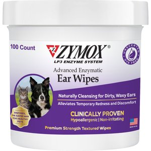 Zymox Advanced Enzymatic Dog & Cat Ear Wipes, 7.05-fl oz bottle, 100 count