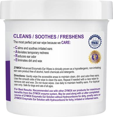 Show full view: Zymox Advanced Enzymatic Dog & Cat Ear Wipes, 7.05-fl oz bottle, 100 count slide 2 of 8