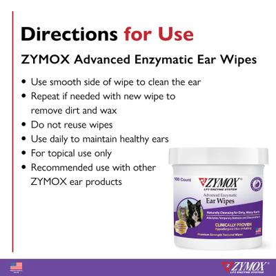 Show full view: Zymox Advanced Enzymatic Dog & Cat Ear Wipes, 7.05-fl oz bottle, 100 count slide 6 of 8