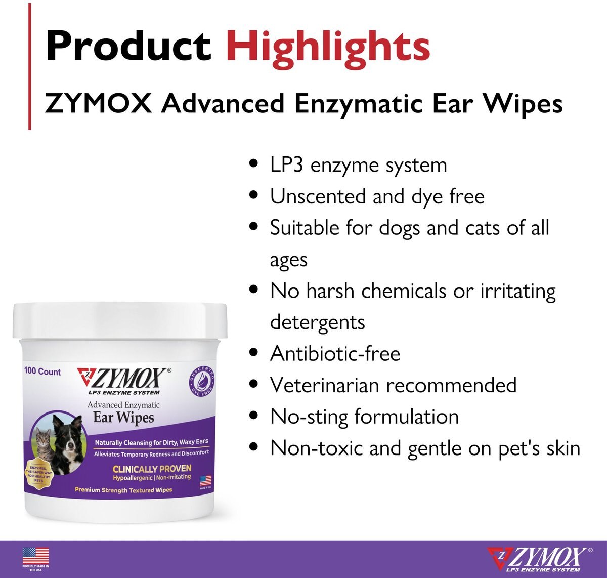 Zymox Advanced Enzymatic Dog & Cat Ear Wipes