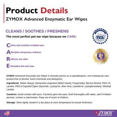 Show full view: Zymox Advanced Enzymatic Dog & Cat Ear Wipes, 7.05-fl oz bottle, 100 count slide 7 of 8