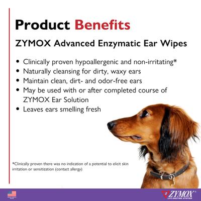 Show full view: Zymox Advanced Enzymatic Dog & Cat Ear Wipes, 7.05-fl oz bottle, 100 count slide 4 of 8
