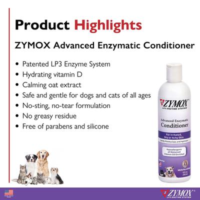 Show full view: Zymox Advanced Enzymatic Oatmeal Conditioner, 12-fl oz bottle + Oatmeal Cat & Dog Shampoo, 12-fl oz bottle slide 4 of 10
