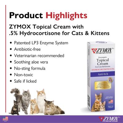 Show full view: Zymox Enzymatic Cat & Kitten Topical Cream with 0.5% Hydrocortisone, 1-fl oz tube slide 3 of 7