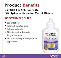 Zymox Enzymatic Kitten & Cat Ear Solution with 0.5% Hydrocortisone, 1.25-fl oz bottle slide 2 of 6