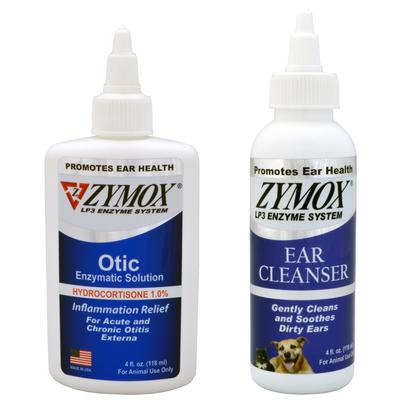 Show full view: Zymox Otic Ear Infection Treatment with Hydrocortisone, 4-fl oz bottle + Veterinary Strength Dog & Cat Ear Cleanser, 4-fl oz bottle slide 1 of 9