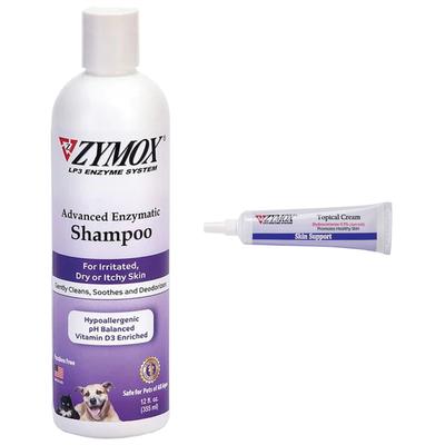 Show full view: Zymox Topical Cream with Hydrocortisone 0.5%, 1-fl oz bottle + Advanced Enzymatic Oatmeal Cat & Dog Shampoo, 12-fl oz bottle slide 1 of 9