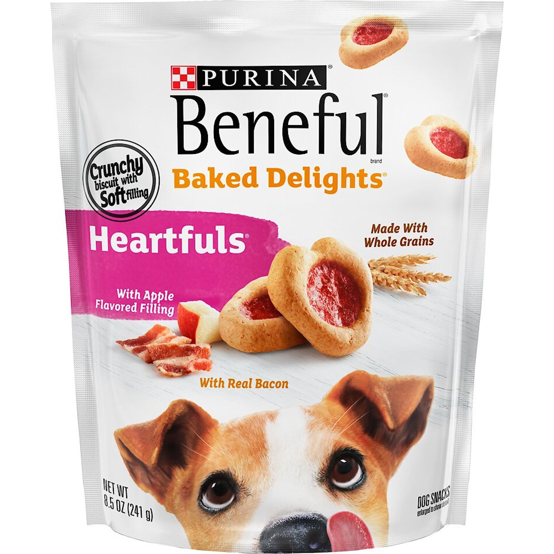 Discontinued PURINA BENEFUL Baked Delights Heartfuls with Apple Flavored Filling Real Bacon Dog Treats 8.5 oz bag Chewy