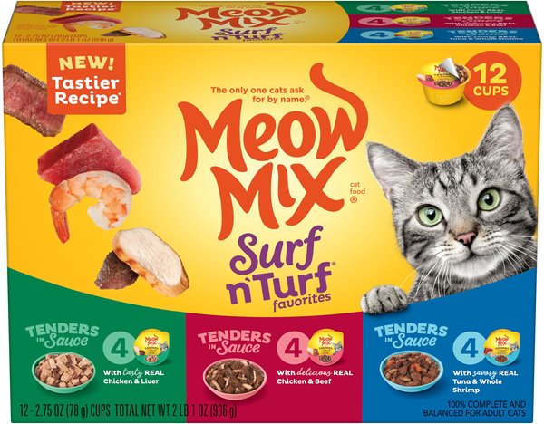 Meow Mix Tender Favorites Surf 'N Turf Variety Pack Cat Food Trays, 2.75-oz, case of 12 slide 1 of 4