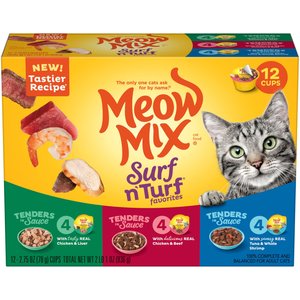 Meow Mix Tender Favorites Surf 'N Turf Variety Pack Cat Food Trays, 2.75-oz, case of 12