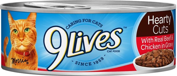9 Lives Hearty Cuts with Real Beef & Chicken in Gravy Canned Cat Food, 5.5-oz, case of 24 slide 1 of 5