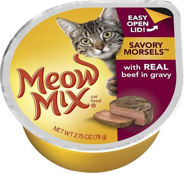 Discontinued MEOW MIX Savory Morsels with Real Beef in Gravy Cat Food Trays 2.75 oz case of 24 Chewy